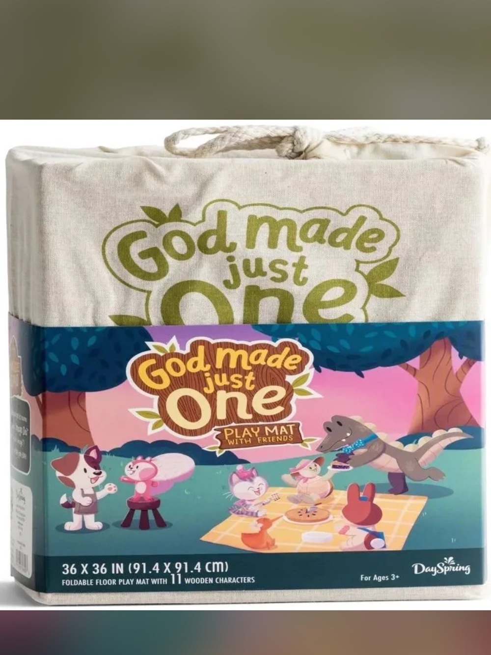 Dayspring’s “God Made Just One” Play Mat w/ 11 Wooden Friends - Brand New